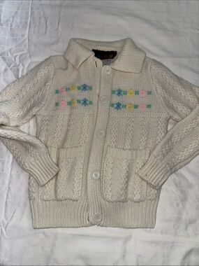 Vintage Cream Knit Button-Up Cardigan